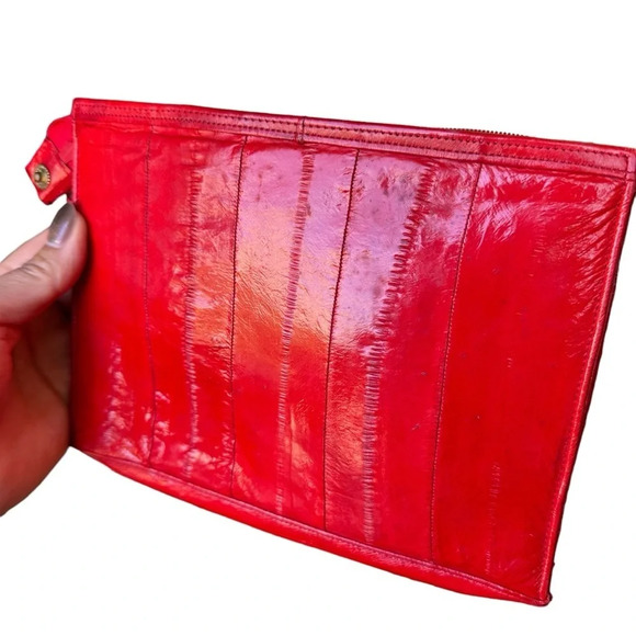 Summer Boho Red Genuine Eel Skin Leather Zipper Cluth - Picture 2 of 13